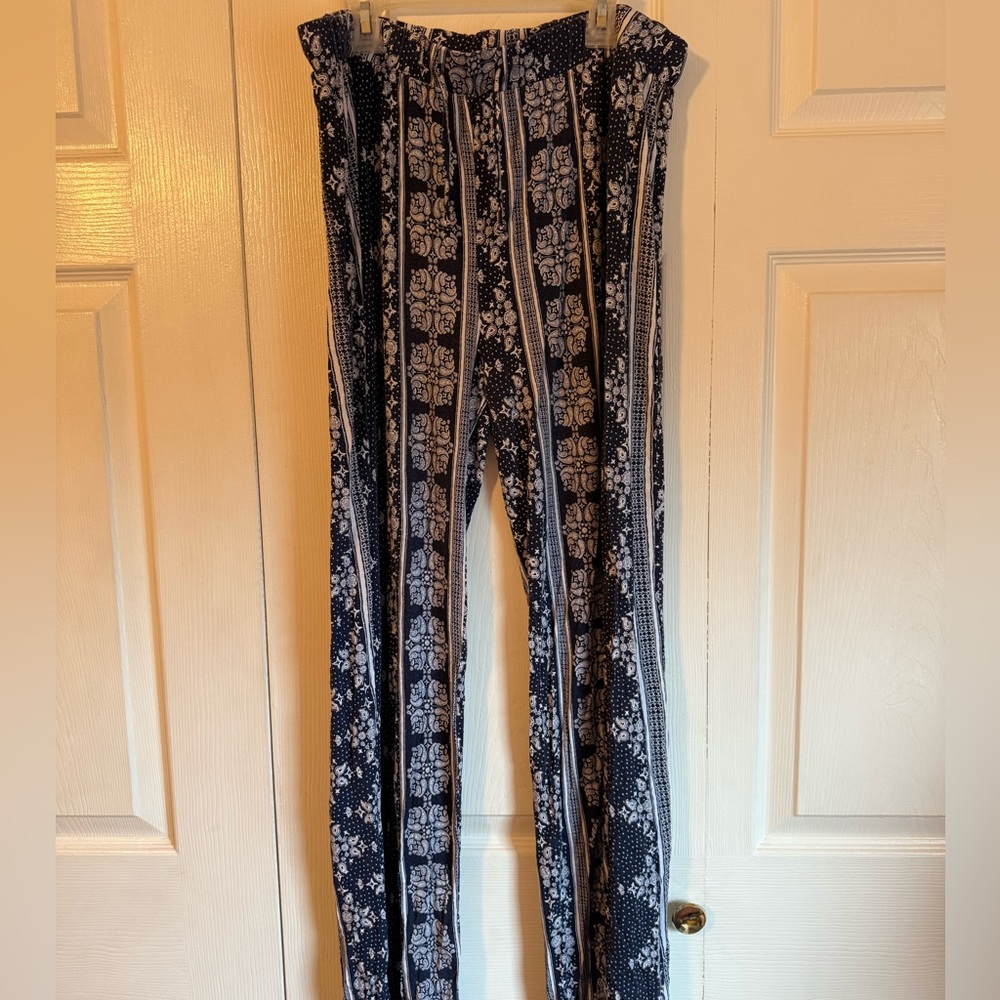Navy Blue and White Patterned Pants